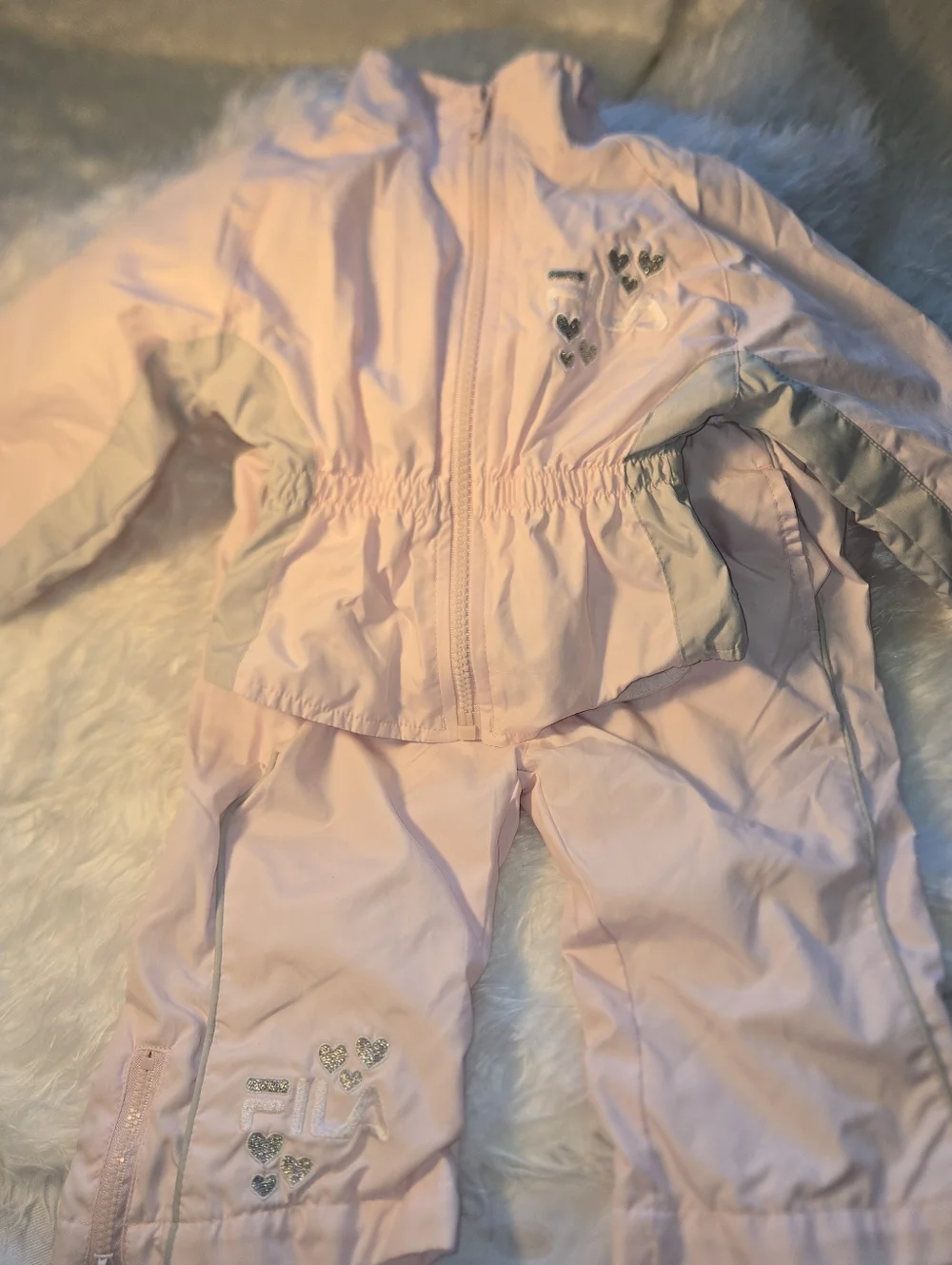 Fila Vintage Y2K Girls Kids Pink and Light Gray 2 Piece Snow Suit Rare Tracksuit